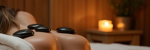 Massage thérapeutique - relaxation profonde sur table au spa, galets chauds